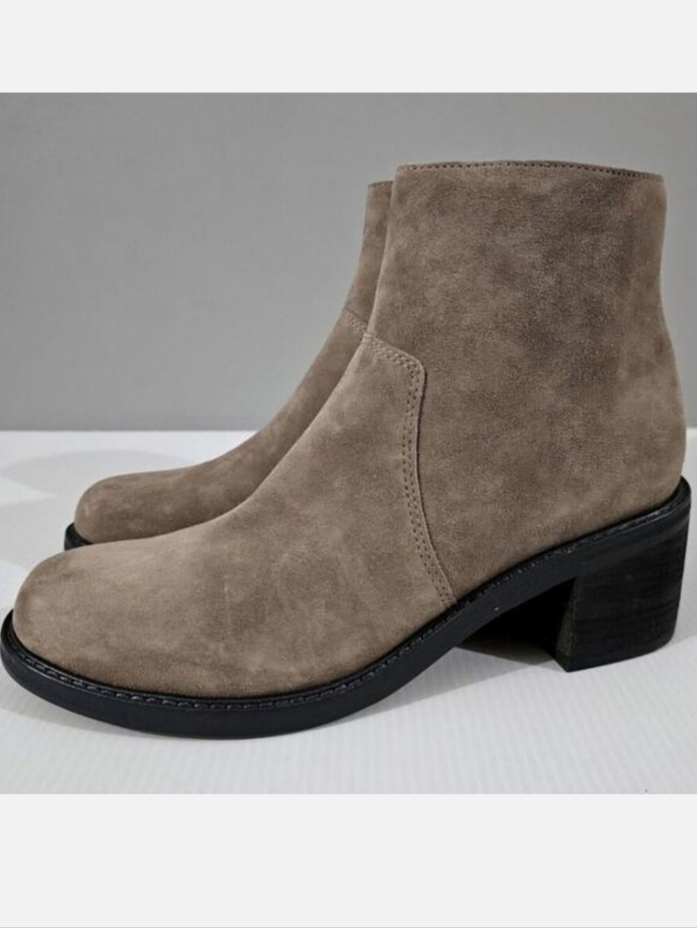 Eileen Fisher Beau Sport Ankle Boot Womens 7.5 Marble Taupe Suede Block Heel